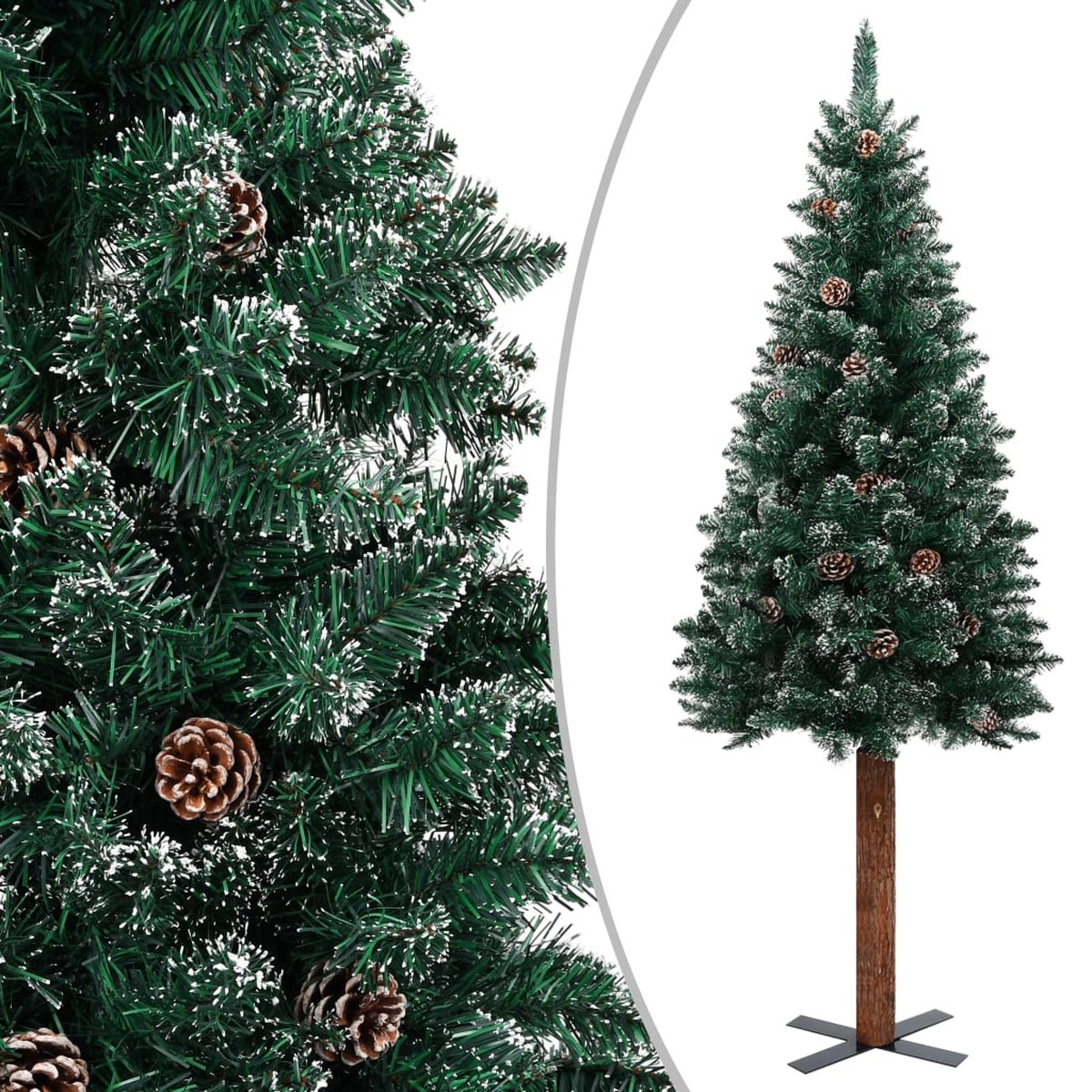 Prolenta Premium - Kerstboom met echt hout en witte sneeuw smal 150 cm groen
