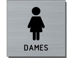 Deurbordje XL - bordje - Dames toilet wc - vierkant met RVS 