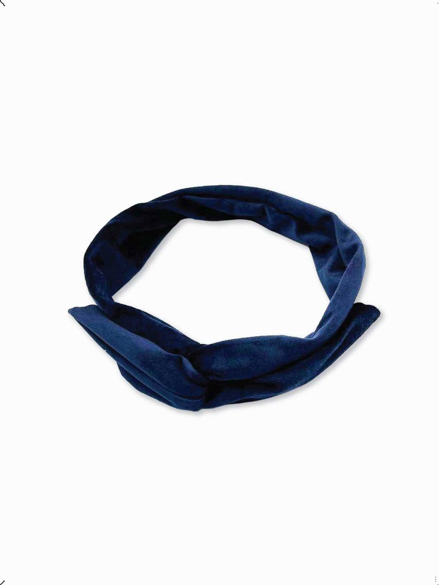 Duurzaam cadeau - Flexibele haarband - Haarband IJzerdraad - Velvet Blauw - 90 cm - Dames haarbanden - Knoop cross knitted - Haaraccessoires