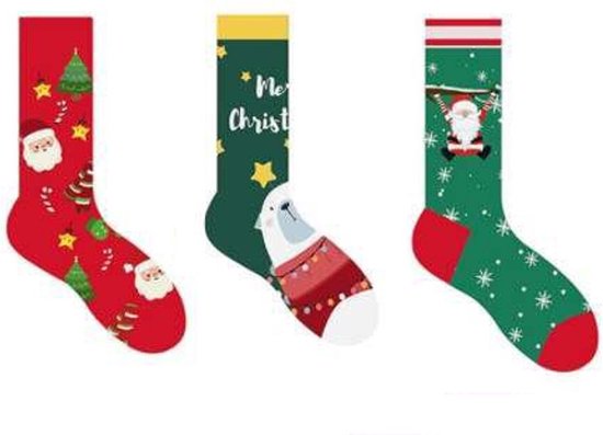 Kerstsokken set van 3 - Christmas socks - happy kerstsokken - kerstcadeau - cadeau voor kerst - kerst sokken - kerstmis