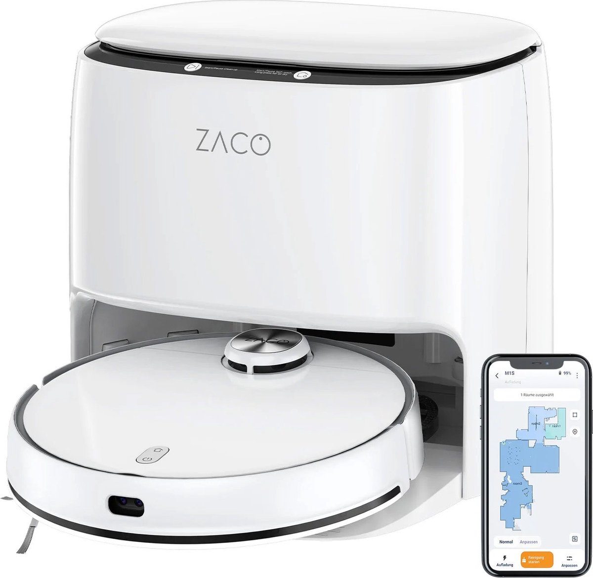 ZACO M1S - Robotstofzuiger met wisfunctie en laser met zelfreinigend laadstation - wit