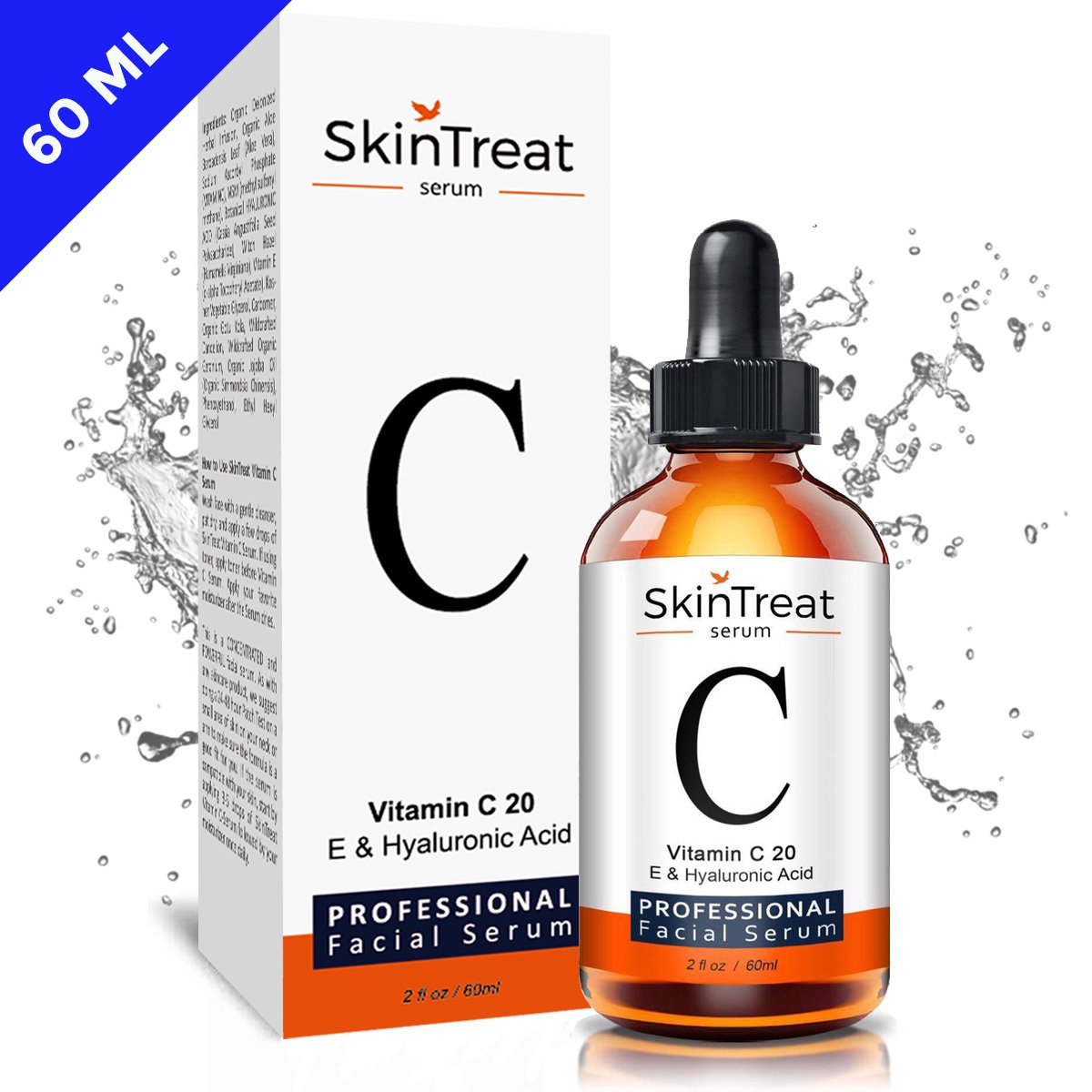 SkinTreat Vitamine C Serum | Met Vitamine E & Hyaluronzuur | Gezichtsserum | Gezichtsverzorging | Collageen | Anti Rimpel | Anti Acne | 60ML - SkinTreat Naturals