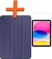 Hoes Geschikt voor iPad 2022 Hoes Tri-fold Tablet Hoesje Case Met Screenprotector - Hoesje Geschikt voor iPad 10 Hoesje Hardcover Bookcase - Donkerblauw