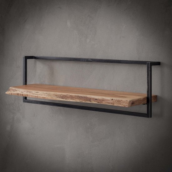 Wandplank Edge | 100 x 25 x 30 cm | acacia hout boomstam | zwart / bruin | modern wandschap