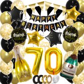 70 Jaar Feest Verjaardag Versiering Confetti Helium Ballonnen Slingers Happy Birthday Goud & Zwart Decoratie – 60 Stuks