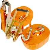 PrimeMatik - Set van 2 spanbanden met ratel en haak 8m x 50mm 5000Kg, kleur oranje