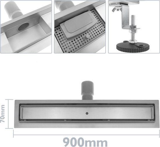PrimeMatik Douchegoot 90x7 cm voor roestvrijstalen tegels