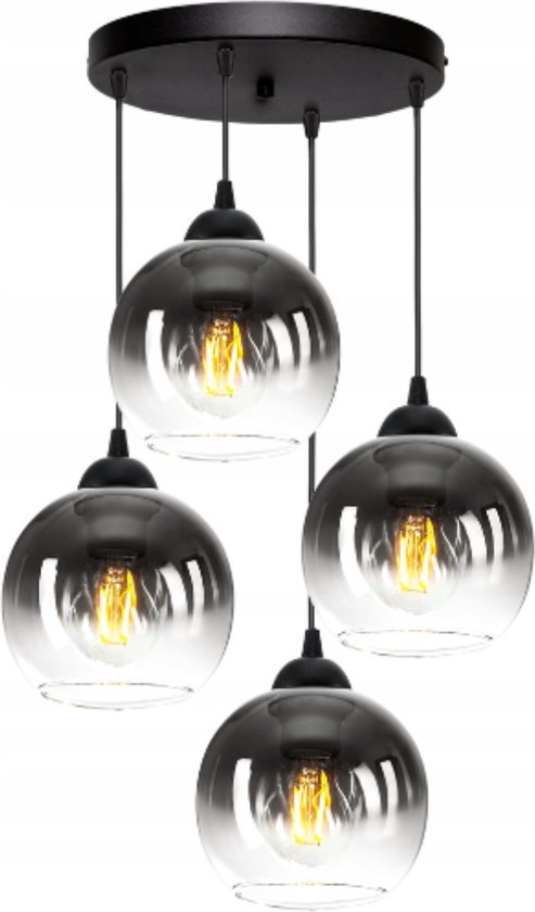 Lampe Suspendue - Plafonnier Industriel 4 Lampes Fumée-Transpirante Sphère Zwart Salon