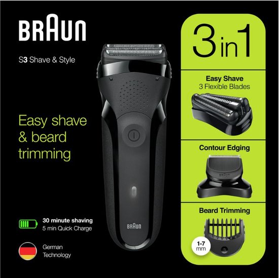 Braun Series 3 300BT Zwart/ Green - Rasoir électrique Shave & Style |  bol.com