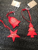 Set van 3 kersthangers rood goud klok ster kerstboom ornamenten