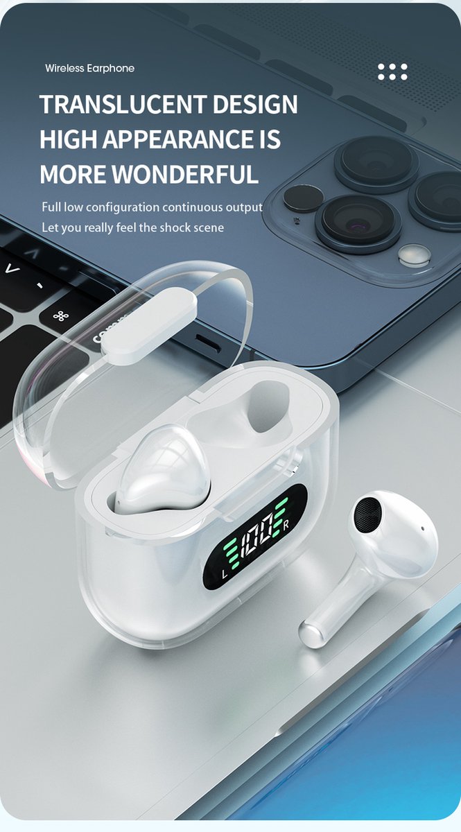 Pro-Care Excellent Quality™ M16W Hifi Bluetooth 5.2 Draadloze Earbuds - Waterproof - LED Charging - Inline Microfoon - IOS Android Smartphones Tablets - Active Noise Reduction - Wit