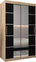 InspireMe - Kledingkast met 2 schuifdeuren, Modern-stijl, Kledingkast met planken (BxHxD): 120x200x62 - VENTILA IV 120 Sonoma Eik + Zwart Mat