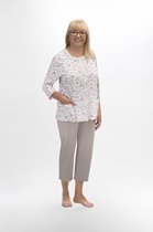 Martel Maria dames pyjama - 3/4 mouwen- wit/beige- 100 % katoen XL