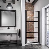 Porte de douche Schulte Style - Verre décor Atelier - porte tournante - niche - 90x192 cm - noir mat - verre de sécurité transparent - anticalcaire