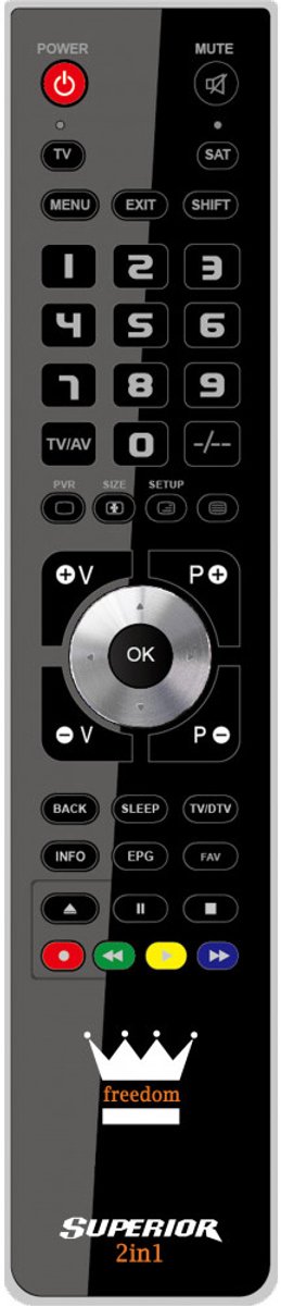 Superior FREEDOM 2v1 afstandsbediening RF Draadloos DTT, DVD/Blu-ray, Mediacentrum, Media player, SAT, TV, VCR Drukknopen
