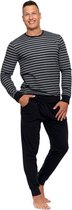 Pyjama voor heren met lange mouwen, zwart/grijs, katoen- korting- sale XXL