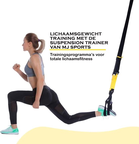 MJ Sports Premium TRX Suspension Trainer - Complete TRX Training set - Resistance Band - Weerstandsbanden - Calisthenics - Full Body Workout - Inclusief Draagtas - Fitness - Zwart/Geel