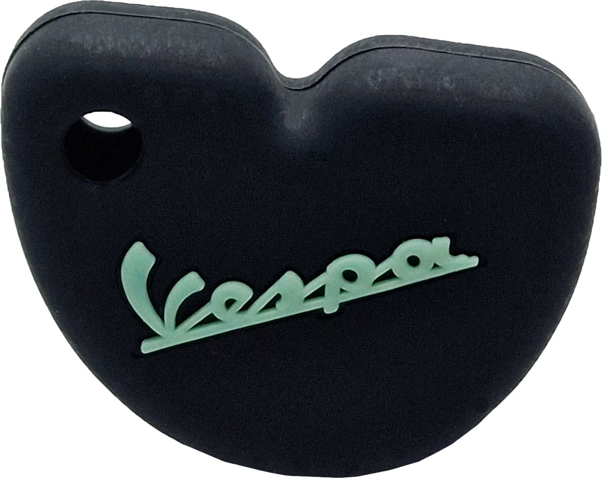 Vespa Siliconen Sleutelhoesje - Zwart met Cyan letters - Zwart met Cyan