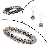 Bixorp Gems Set de Bijoux en pierres précieuses Jaspe dalmatien - Ring + Bracelet + Boucles d'oreilles d'oreilles - Cadeau pour Noël - Cadeau pour Saint Nicolas - Cadeau pour Cheveux