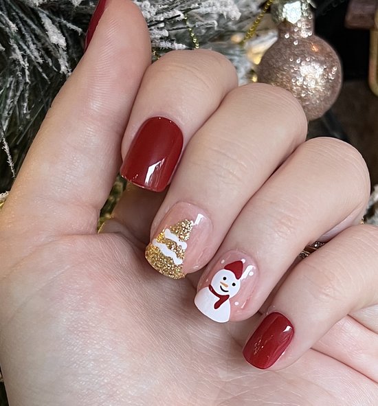 Korte kerstnagels - plaknagels - plaktabs - nailart nagels - rood | bol.com