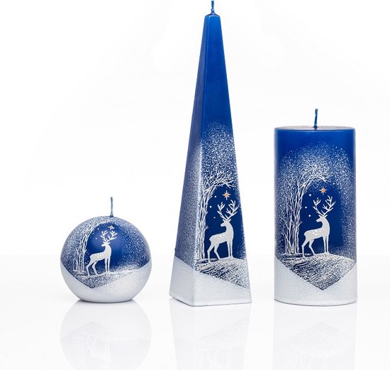 Kaarsen - Set - Handgeschilderd - hert - kerst - goudkleur - sneeuw - glitters