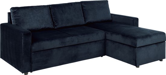 Sacramento slaapbank chaise longue omkeerbaar, verborgen opslag en uitschuifbaar bed donkerblauw.