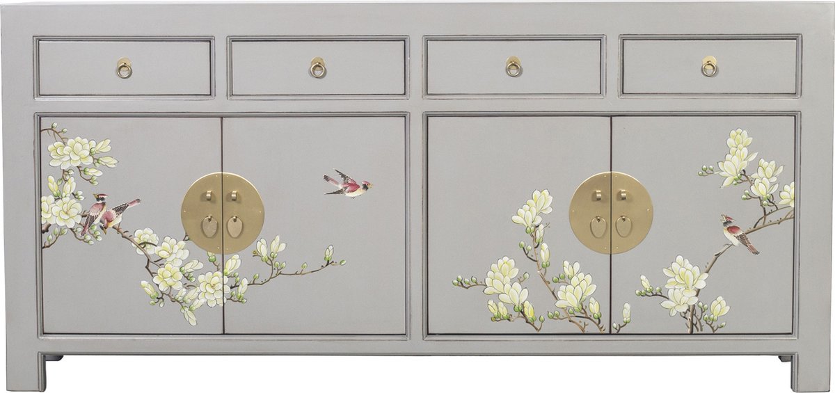 Fine Asianliving Chinese Dressoir Pastel Grijs Handbeschilderd B180xD40xH85cm Chinese Meubels Oosterse Kast Pastel Grijs Handgeschilderd