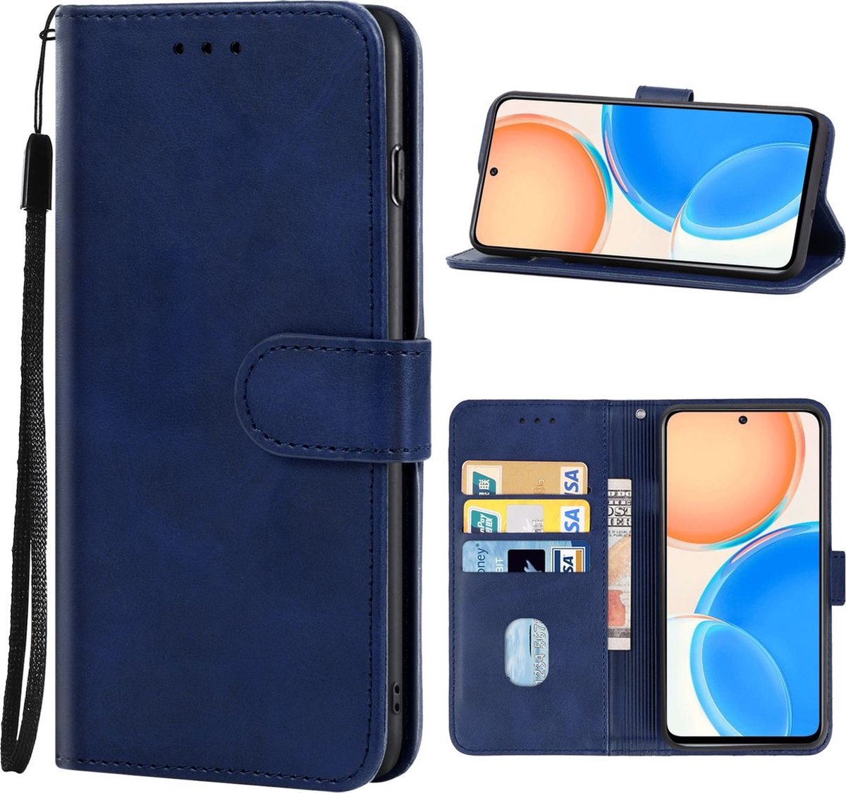 Mobigear Telefoonhoesje geschikt voor HONOR X8 Hoesje | Mobigear Wallet Bookcase Portemonnee | Pasjeshouder voor 2 Pasjes | Telefoonhoesje voor Pinpas / OV Kaart / Rijbewijs - Blauw