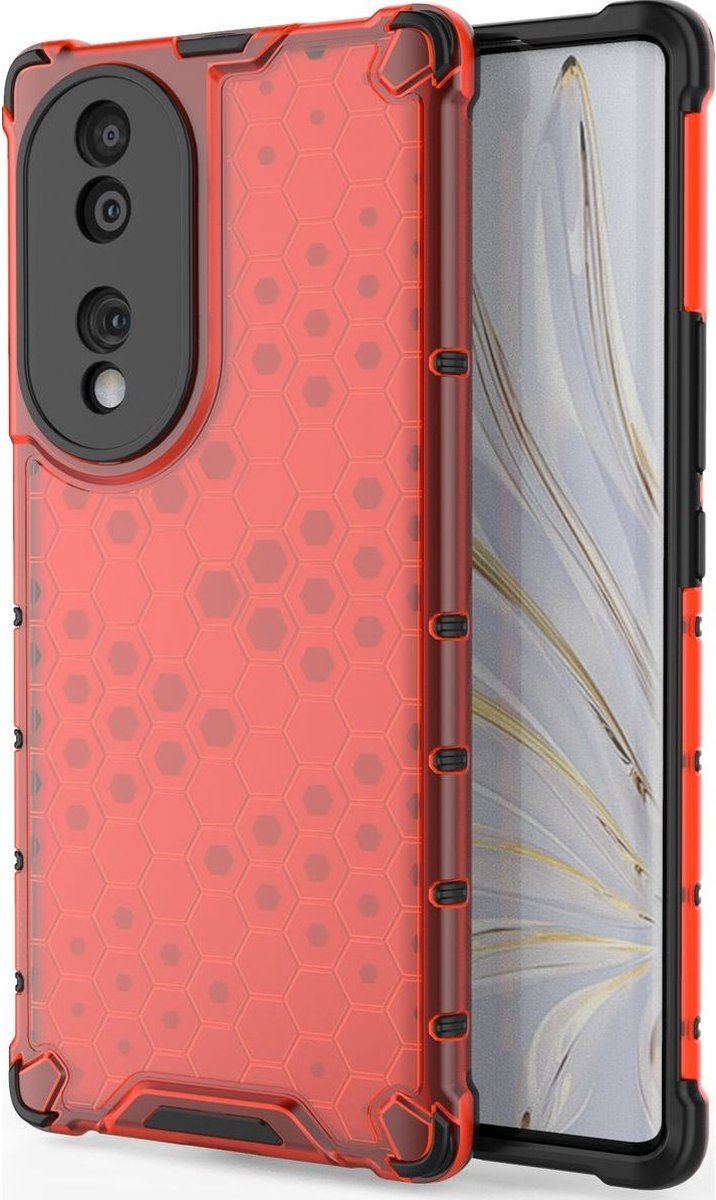 Mobigear Hoesje geschikt voor HONOR 70 Telefoonhoesje Hardcase | Mobigear Honeycomb Backcover Shockproof | Schokbestendig 70 Telefoonhoesje | Anti Shock Proof - Rood