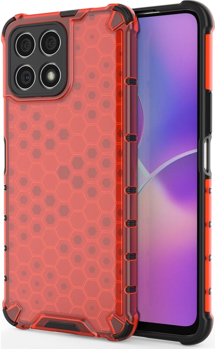Mobigear Hoesje geschikt voor HONOR X8 Telefoonhoesje Hardcase | Mobigear Honeycomb Backcover Shockproof | Schokbestendig X8 Telefoonhoesje | Anti Shock Proof - Rood