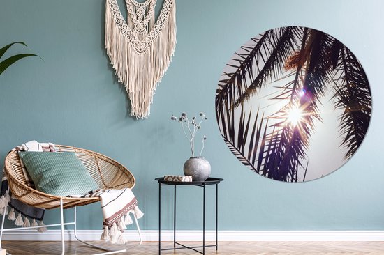 WallCircle - Wall Circle - Wall Circle Indoor - Feuilles de Palmier - Soleil - Été - 140x140 cm - Décoration murale - Peintures Ronds