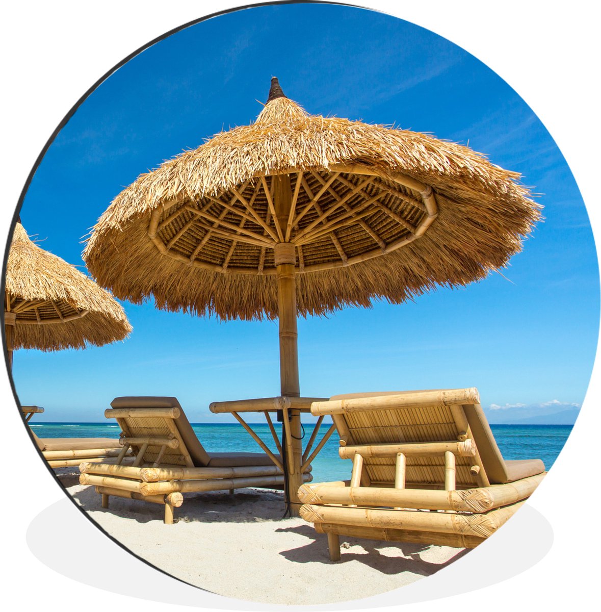 WallCircle - Wandcirkel - Muurcirkel - Strandstoel - Strand - Parasol - Zee - Zomer - Aluminium - Dibond - 30x30 cm - Binnen en Buiten