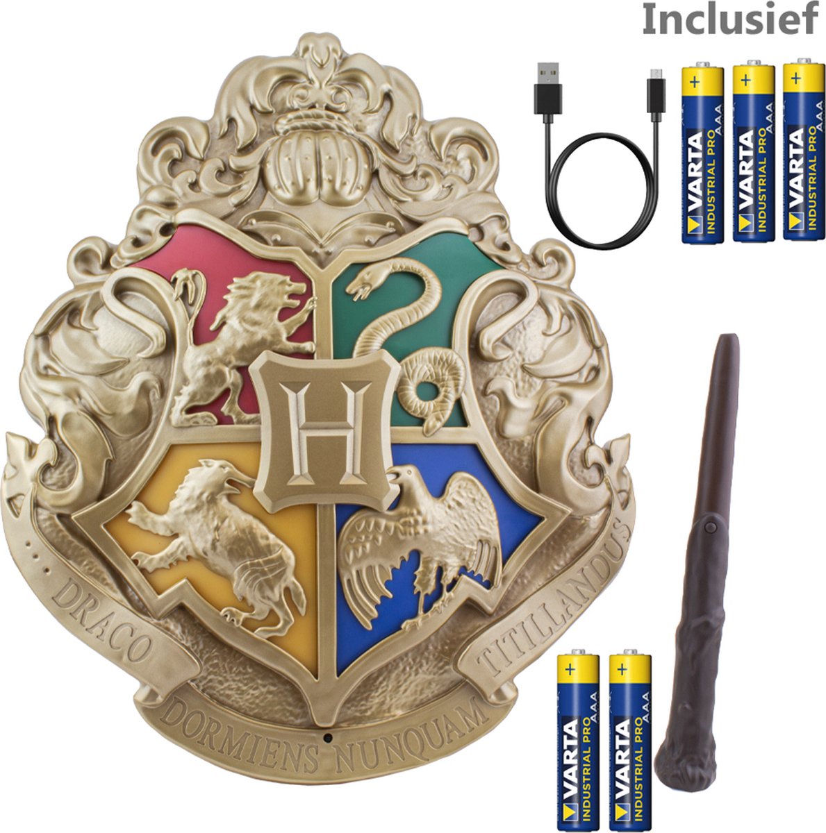 Harry Poter - Hogwarts Crest Wandlamp met afstandsbediening Incl. 5 aaa Batterijen + USB Kabel