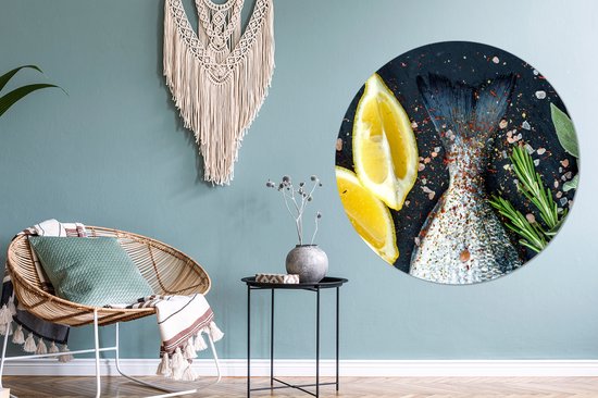 WallCircle - Wall Circle - Wall Circle Indoor - Poisson - Citroen - Herbes - 120x120 cm - Décoration murale - Peintures Ronds XXL
