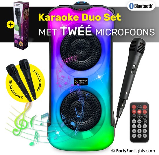PartyFunLights Bluetooth Party Karaoke Set LED front wisselt van kleur incl....