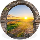 WallCircle - Wandcirkel ⌀ 90 - Platteland - Zon - Doorkijk - Landschap - Ronde schilderijen woonkamer - Wandbord rond - Muurdecoratie cirkel - Kamer decoratie binnen - Wanddecoratie muurcirkel - Woonaccessoires