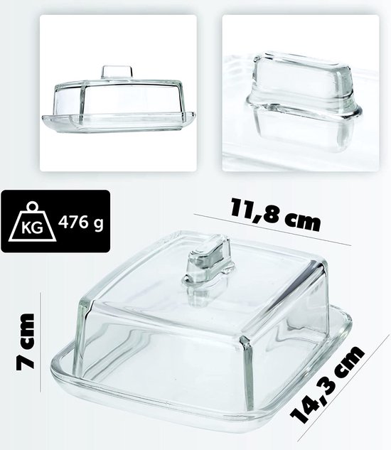 Beurrier En Verre Avec Couvercle - Accessoire Cuisine Pour Conserver Et Servir Le Beurre