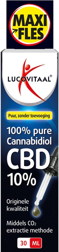 Maxi fles Lucovitaal CBD 10% 100% pure Cannabidiol, CO2 extractie methode, 30 ML.