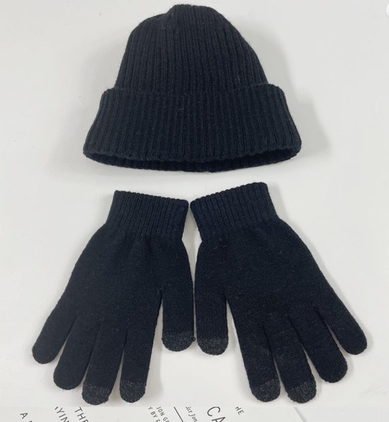 Gebreide winterset heren sjaal, muts, handschoenen - Zwart | bol.com