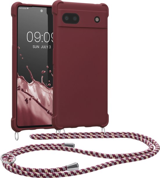 étui kwmobile pour Google Pixel 6a - étui de protection en silicone avec cordon de suspension - violet bordeaux