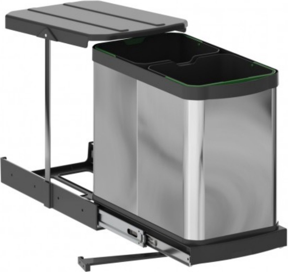 Victory inbouw afvalbak Double-Man Deluxe 28 liter in aluminiumgrijs Volle uittrekbare vuilnisemmer