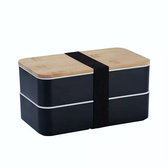 2022 New vente Hot Premium Wood Bamboe Bamboo micro- Safe en plastique 2 niveaux japonais boîte à déjeuner Bento avec Set de couverts