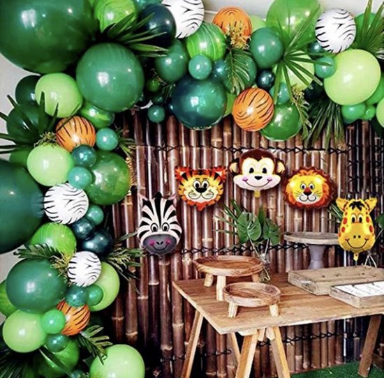 Dieren Jungle Thema Feest - 1 jaar themafeest- Dieren Ballonnen - Folie Ballon - Verjaardagsfeest Jungle Thema - Themapakket Ballonnen Dieren - Feestversiering voor Kinderverjaardag – kinder verjaardag versiering