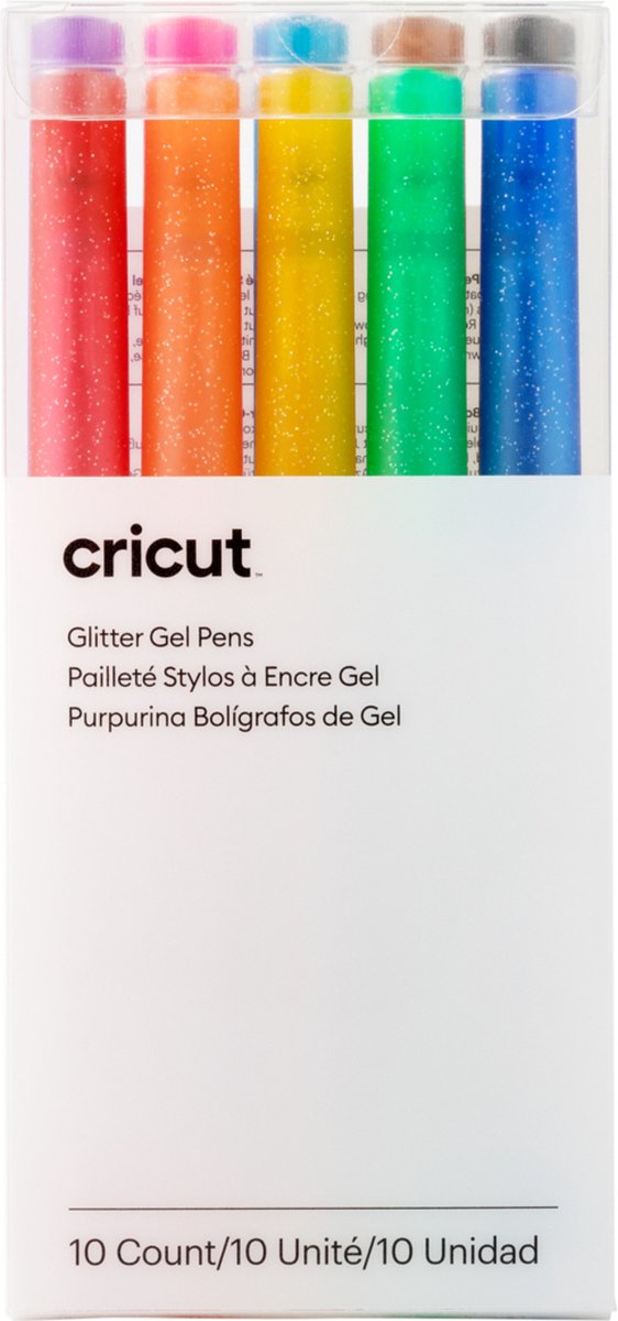 Cricut Glitzer Gel 0,8mm, 10er Stiftset Blauw, Geel, Oranje, Groen, Rood, Zwart, Bruin, Lichtblauw, Roze, Lila