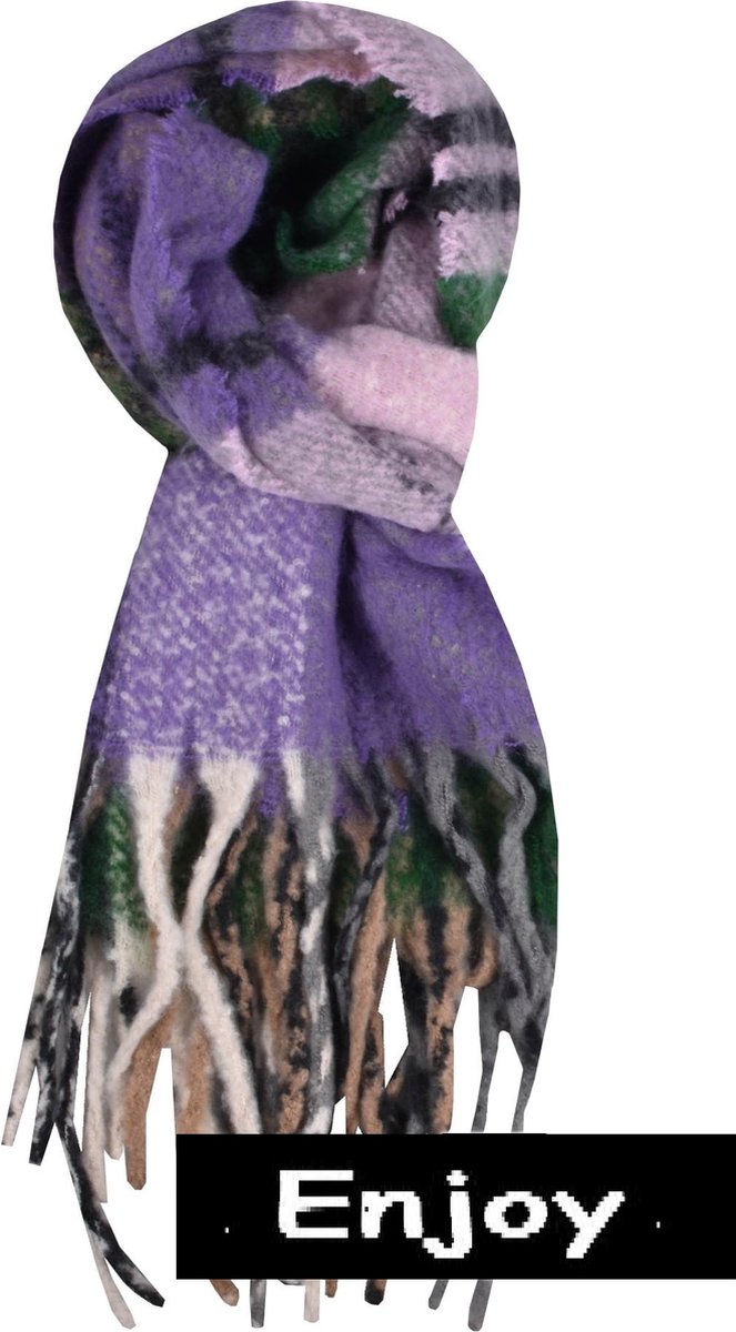 sjaal- paars /groene-geruite- dikke sjaal-langwerpig -unisex