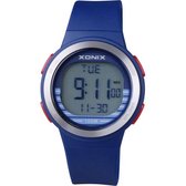 Xonix BAV-006 - Horloge - Digitaal - Unisex - Siliconen band - ABS - Cijfers - Achtergrondverlichting - Alarm - Start-Stop - Chronograaf - Tweede tijdzone - Waterdicht - 10 ATM - Donkerblauw - Rood - Zilverkleurig