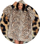Fleece kinder poncho - plaid met mouwen en capuchon voor kinderen - oversized hoodie kind - fleece deken met mouwen – hoodie blanket - TV deken – zacht & warm - leopard - 134 t/m 164 (ca. 8-14 jaar) - Badrock