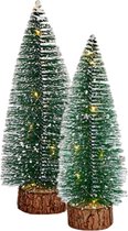 Mini decoratie kerstboompjes - set van 2x st - met licht - 25-30 cm