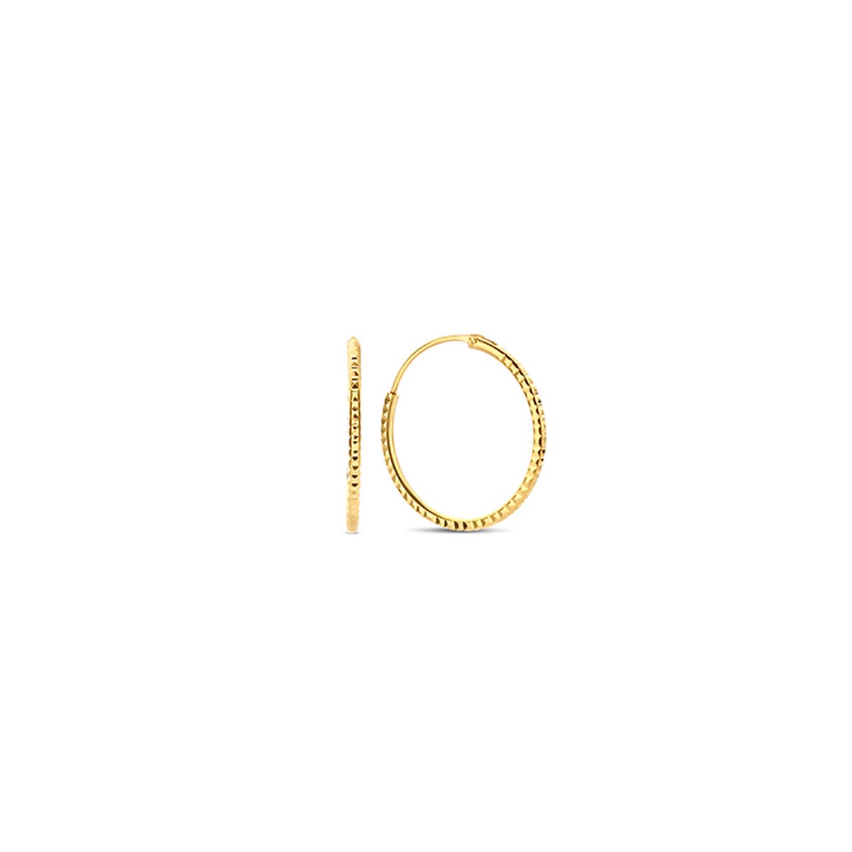 New Bling 9NB-0993 Zilveren Oorringen - Dames - Gediamanteerd - 12 mm Doorsnee - 1,2 mm Dikte - Zilver - Gold Plated (Verguld/Goud op Zilver)