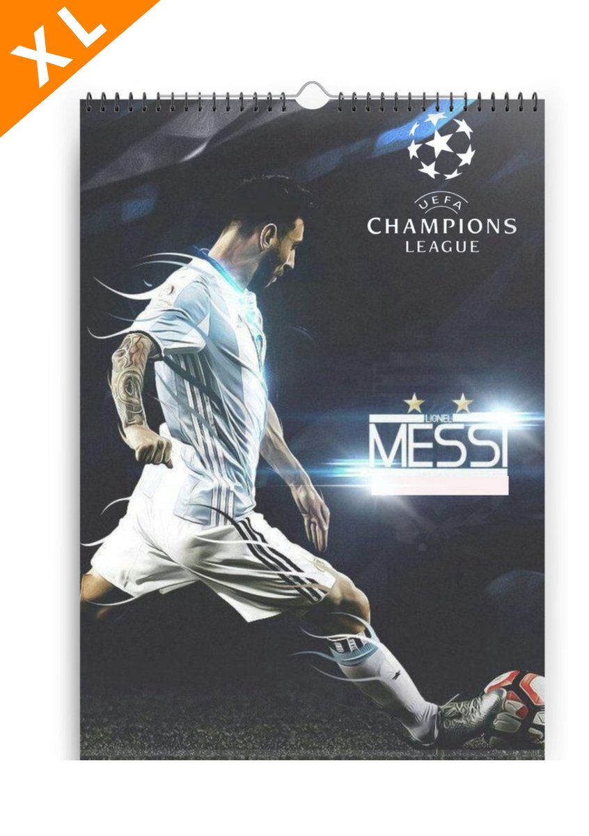 Verjaardagskalender Champions League XL - Kalender 2024 - A4 formaat - Ringband - Messi - Mbappé - Ronaldo - Haaland - PSG - Ajax - Manchester City - FIFA - Sport - Cadeau
